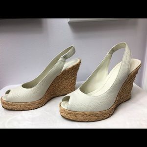 Banana Republic - Ivory Leather/Tan Wicker Wedges